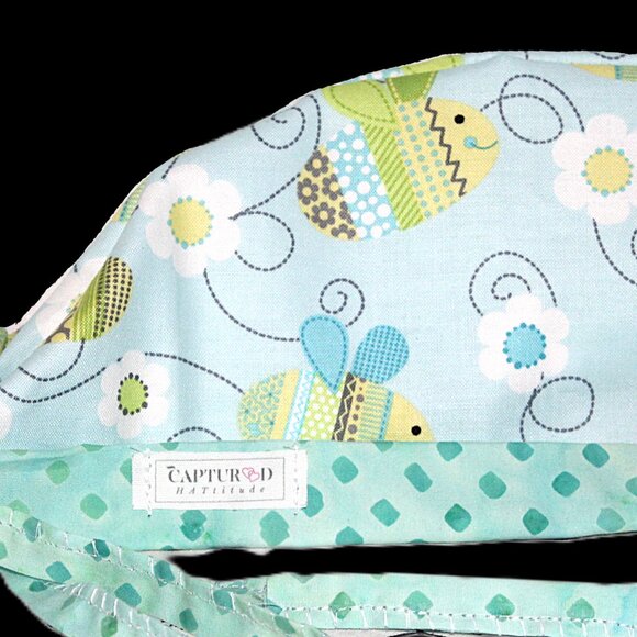 New Womens Ponytail Scrub Cap Baby Bees, Handmade - Picture 5 of 8
